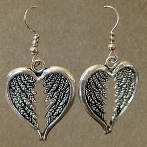 Silver Heart Wing Earrings